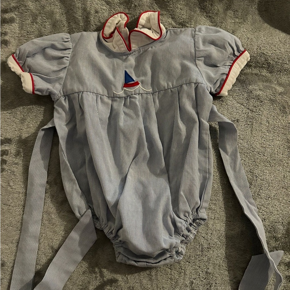 Sailboat Embroidered Blue Kids One Piece